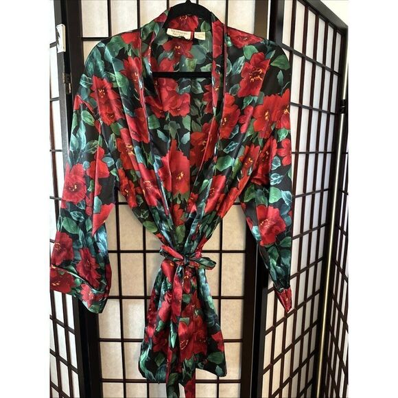 Vintage Victoria's Secret Gold Label Mini Length Floral Rose Print Robe O/S - Picture 1 of 6